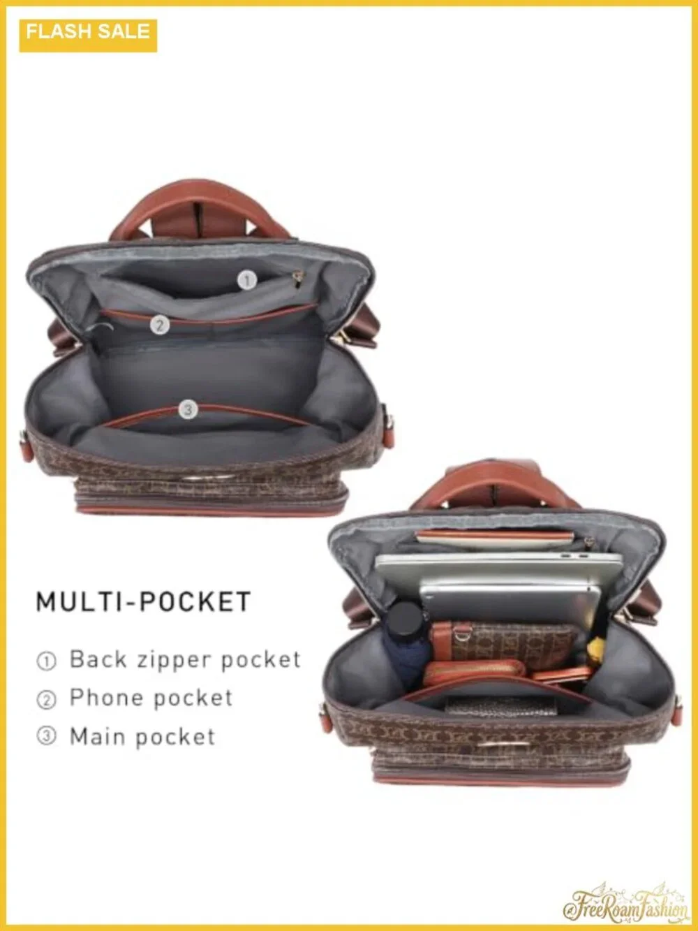 Convertible Leather Backpack Purse with Wristlet, Travel Handbag Large